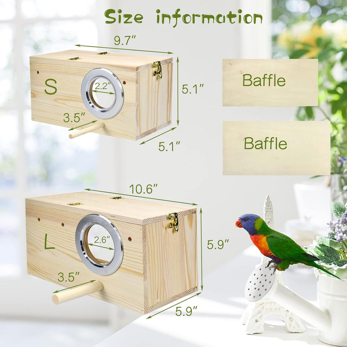 Parakeet Nesting Box Cockatiel Nesting Natural Pine Bird Nest Bird Breeding Box House Acrylic Transparent Bird Box with Detachable Wooden Board for Lovebirds Cockatiel Budgie Conure Parrot L - Image 3