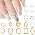 HYWWPFLAY gothic frame nail art charms front view featuring gold and silver metal pieces.