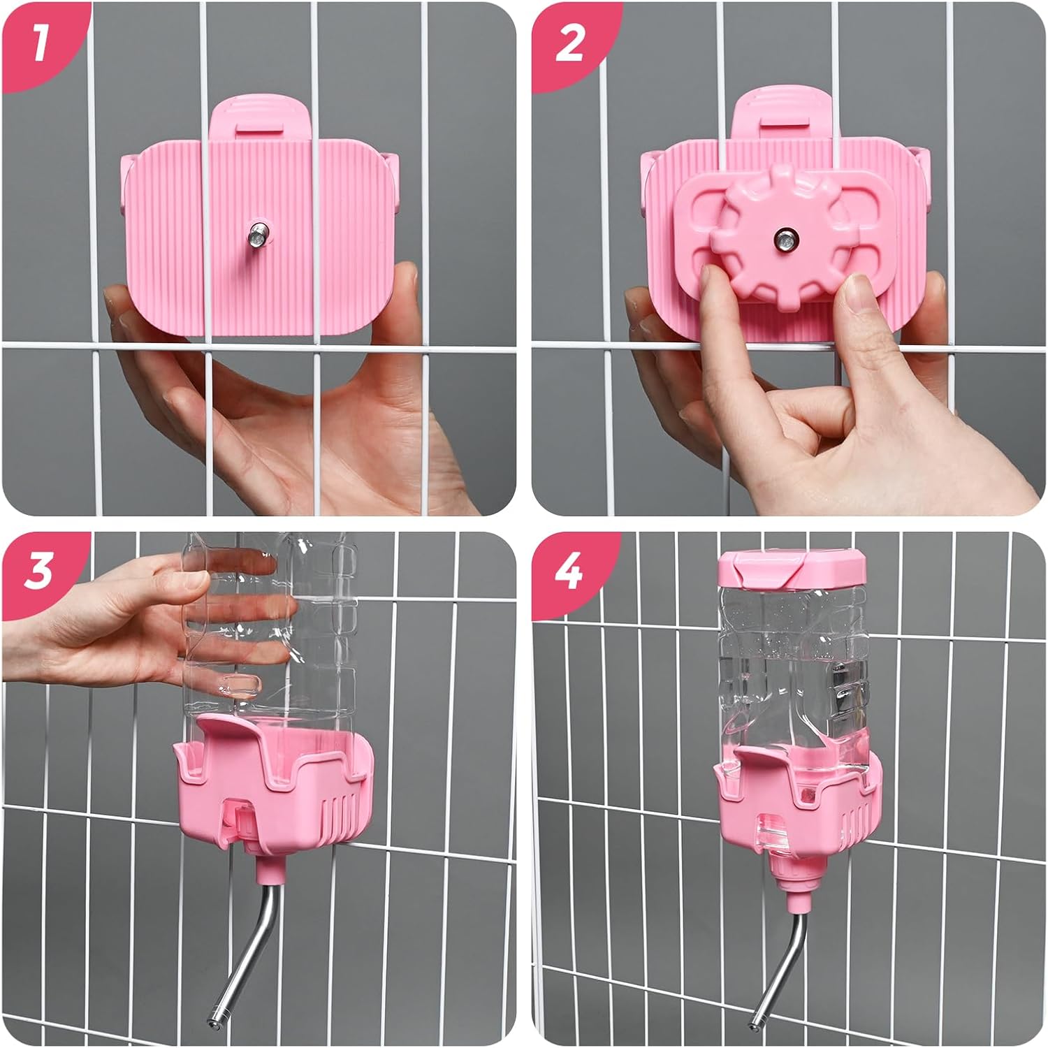 Vannon Small Animal Water Dispenser for Cage, 30oz Auto Feeding Crate Water Bottle for Rabbit, Chinchilla, Ferret, Guinea Pig, Squirrel, Hedgehog, Pet Nozzle Diameter: 10mm, BPA Free, Pink - Image 5