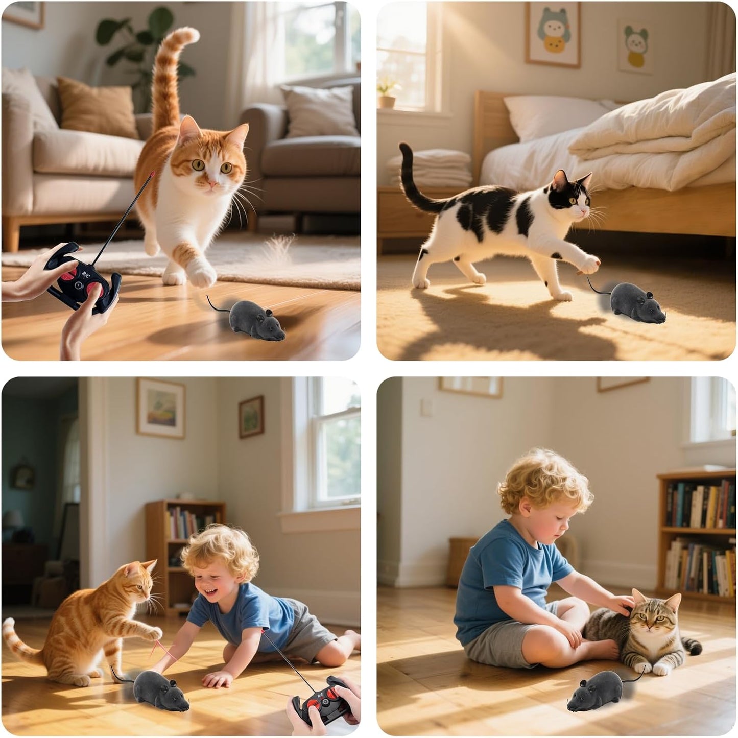 Pixibond wireless interactive cat toy being operated by handheld remote transmitter device