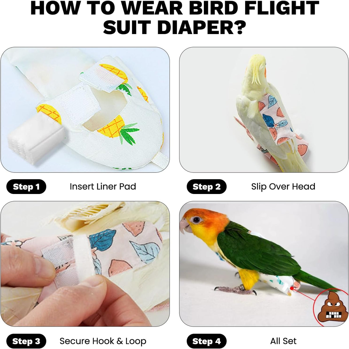 Top view of QBLEEV parrot diaper showing tail opening design