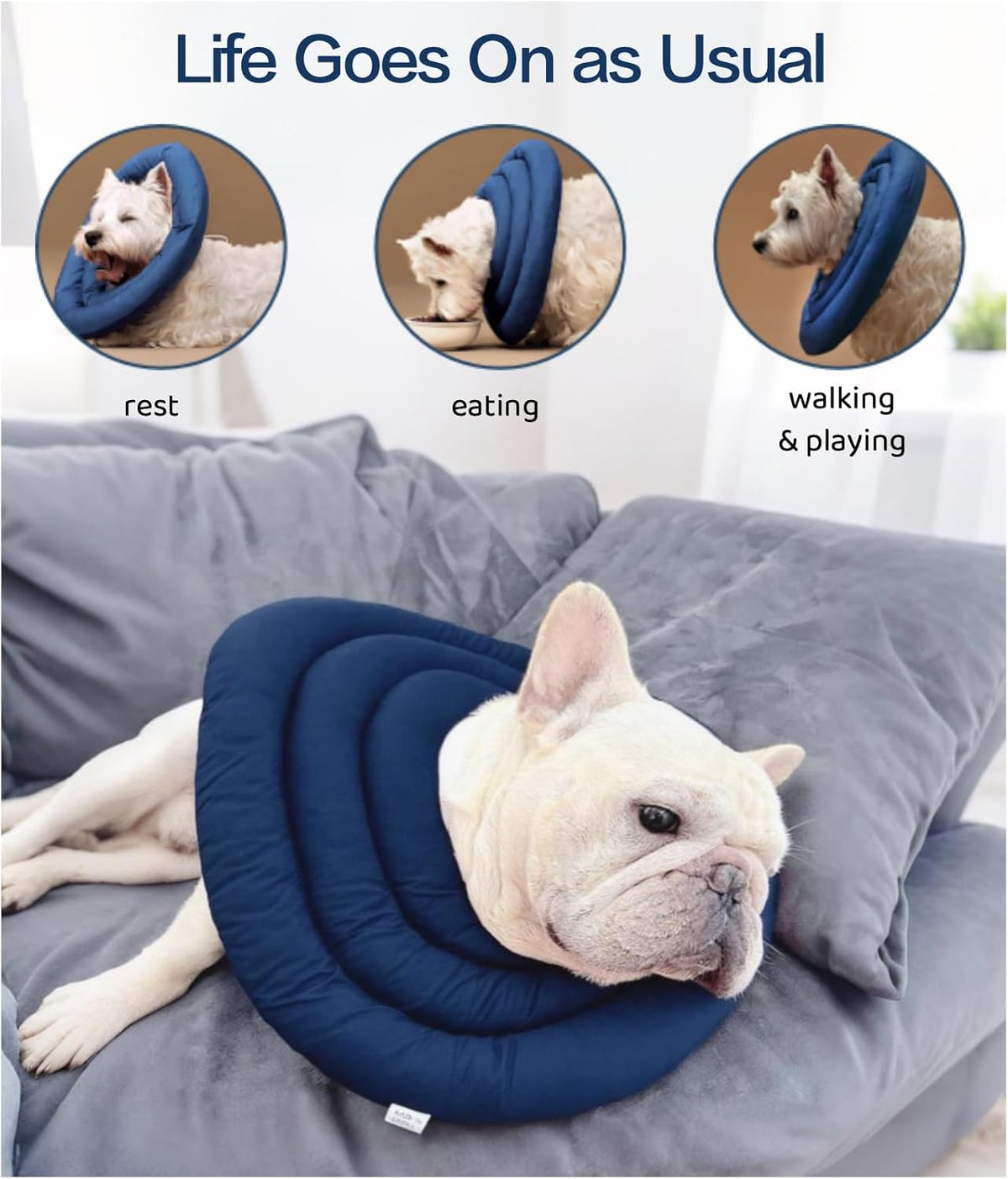 Waterproof soft dog collar alternative showing water droplets repelling off fabric
