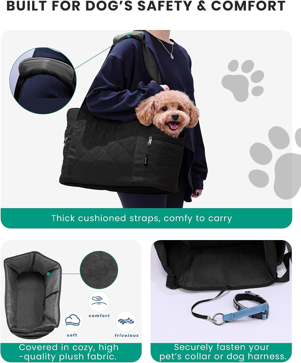 Safety leash clip detail inside Straodtic dog bag