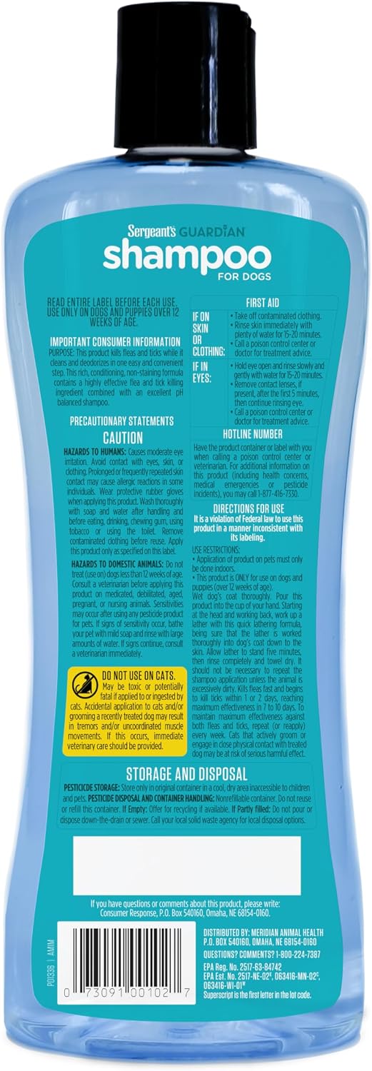 Sergeant's Guardian Clean Cotton scent pet wash packaging details