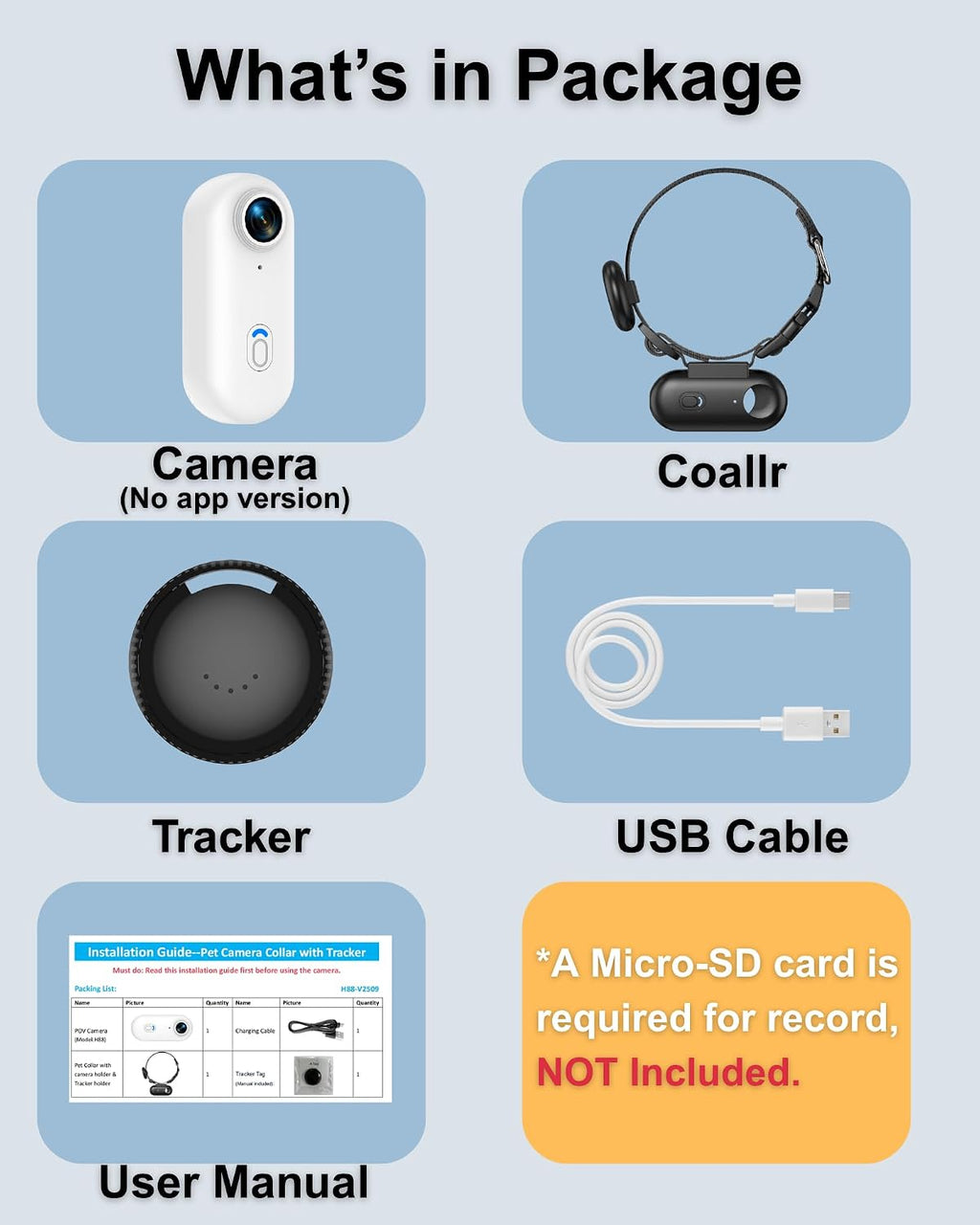 ZoomaraKam cat camera collar packaging and accessories