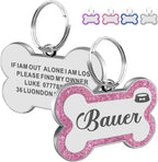 EDSG durable metal pet safety ID tag showing detailed laser engraving quality