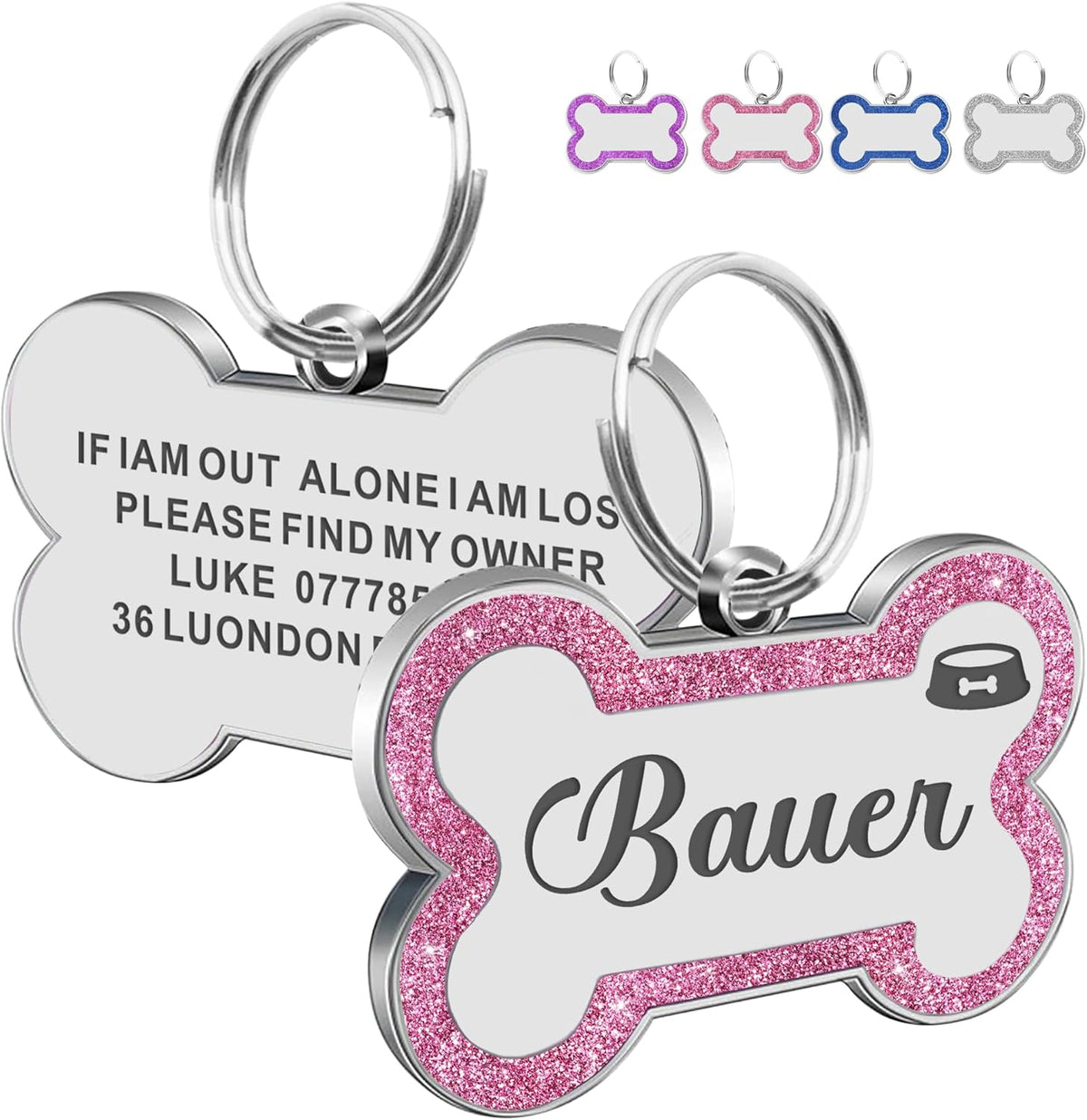 EDSG durable metal pet safety ID tag showing detailed laser engraving quality