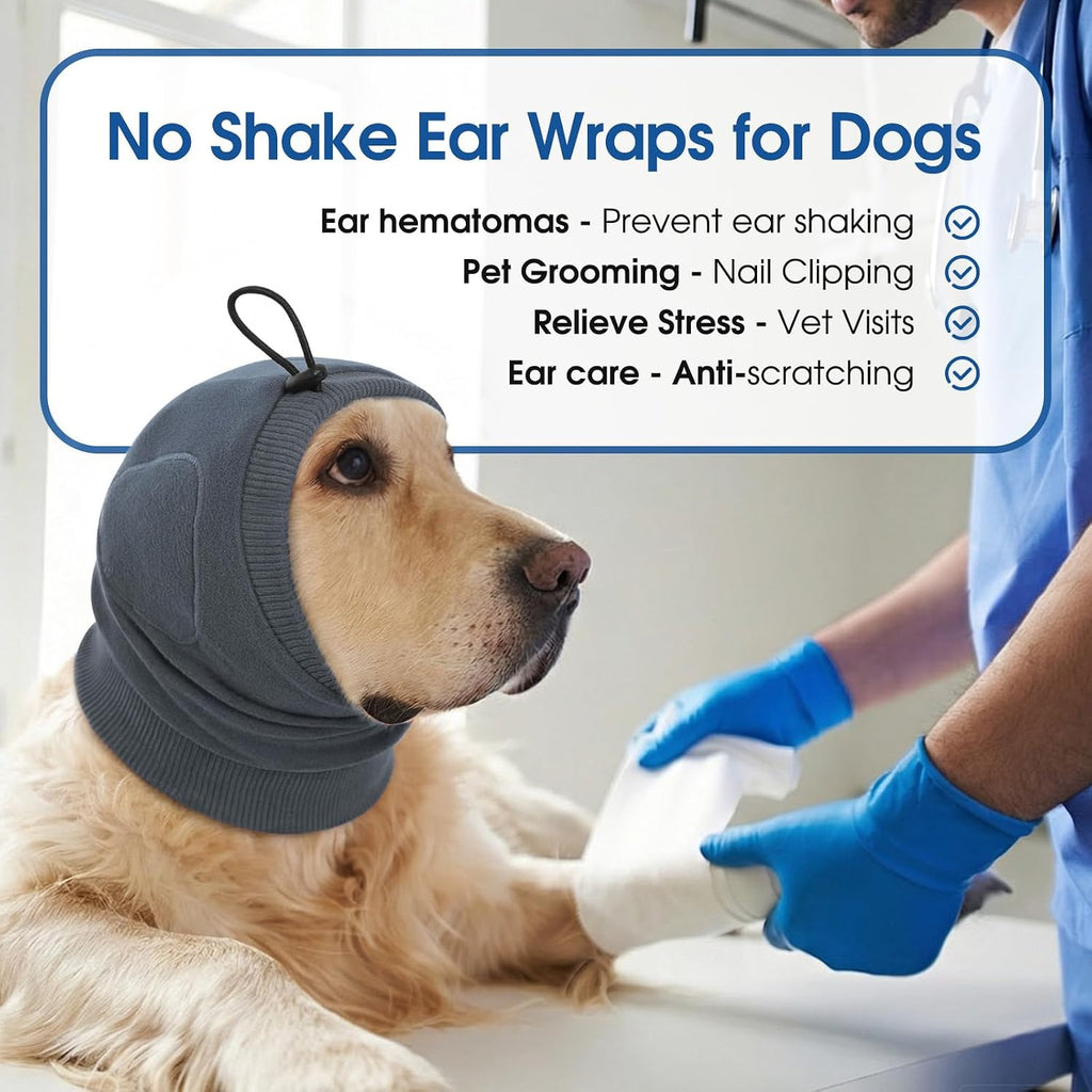 Dog noise cancelling ear muffs for anxiety relief from fireworks.