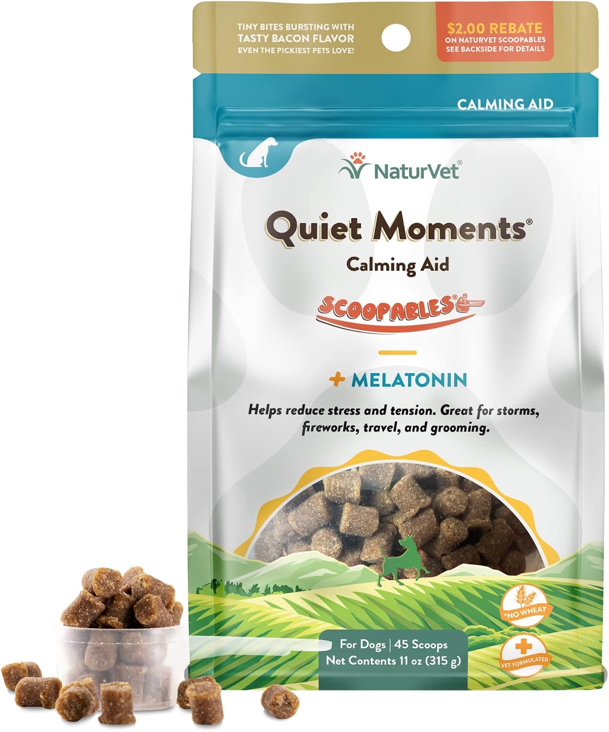 NaturVet Quiet Moments Calming Dog Supplement, Dog Soft Chews with Melatonin to Help Reduce Stress from Storms, the Vet, Fireworks, and Travel, Bacon and Chicken Flavored Pet Supplement, 70 Count Jar - Image 14