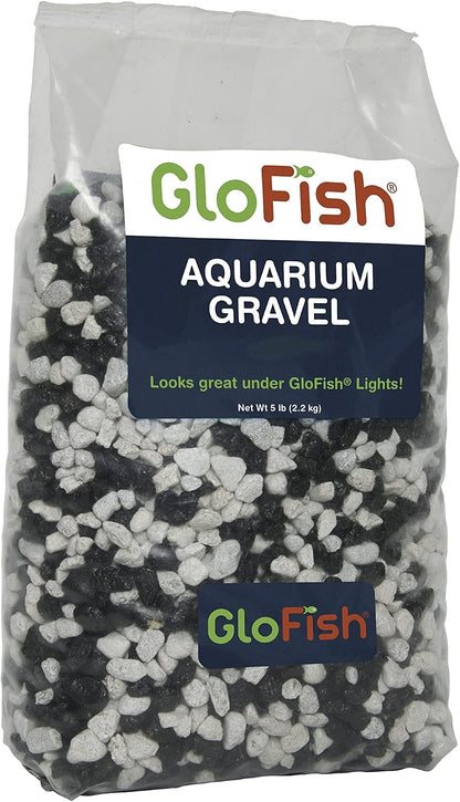 Glofish Aquarium Gravel black and white fluorescent 5 pound bag front view