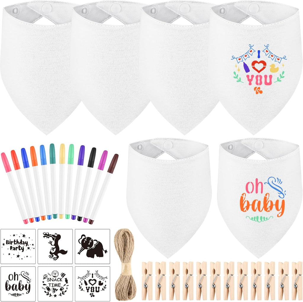 Nachlynn 37 piece baby bib decorating kit front view with fabric markers