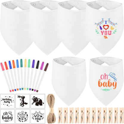 Nachlynn 37 piece baby bib decorating kit front view with fabric markers