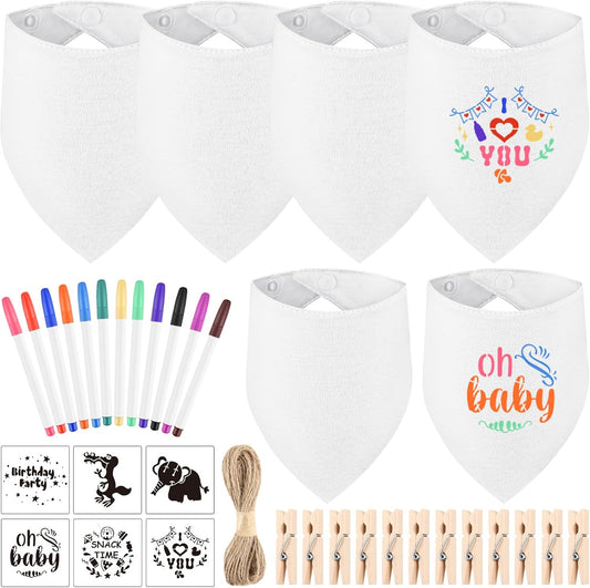 Nachlynn 37 piece baby bib decorating kit front view with fabric markers