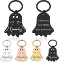 Kybkworm personalized goth ghost pet ID tag front view showing spooky engraving