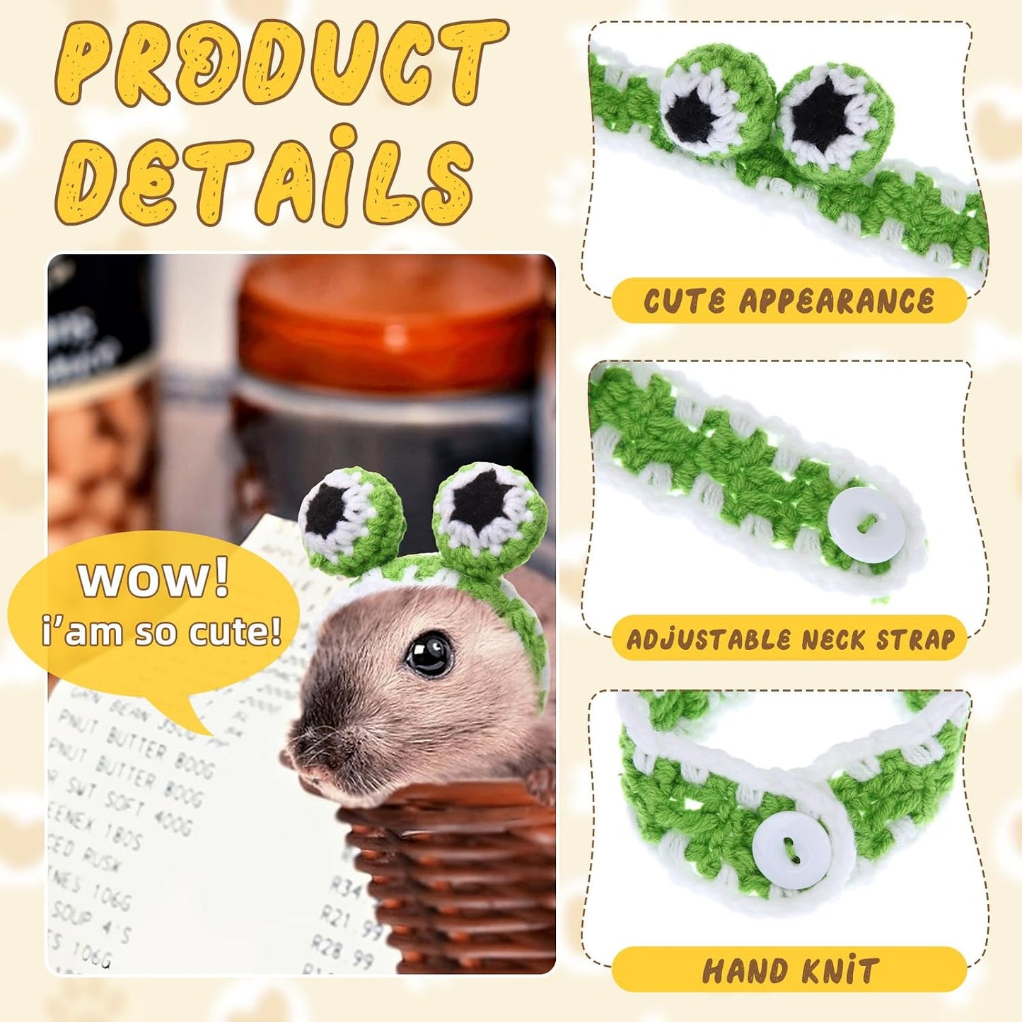 Soft and comfortable knitted reptile and bird party hats displayed together to show variety.