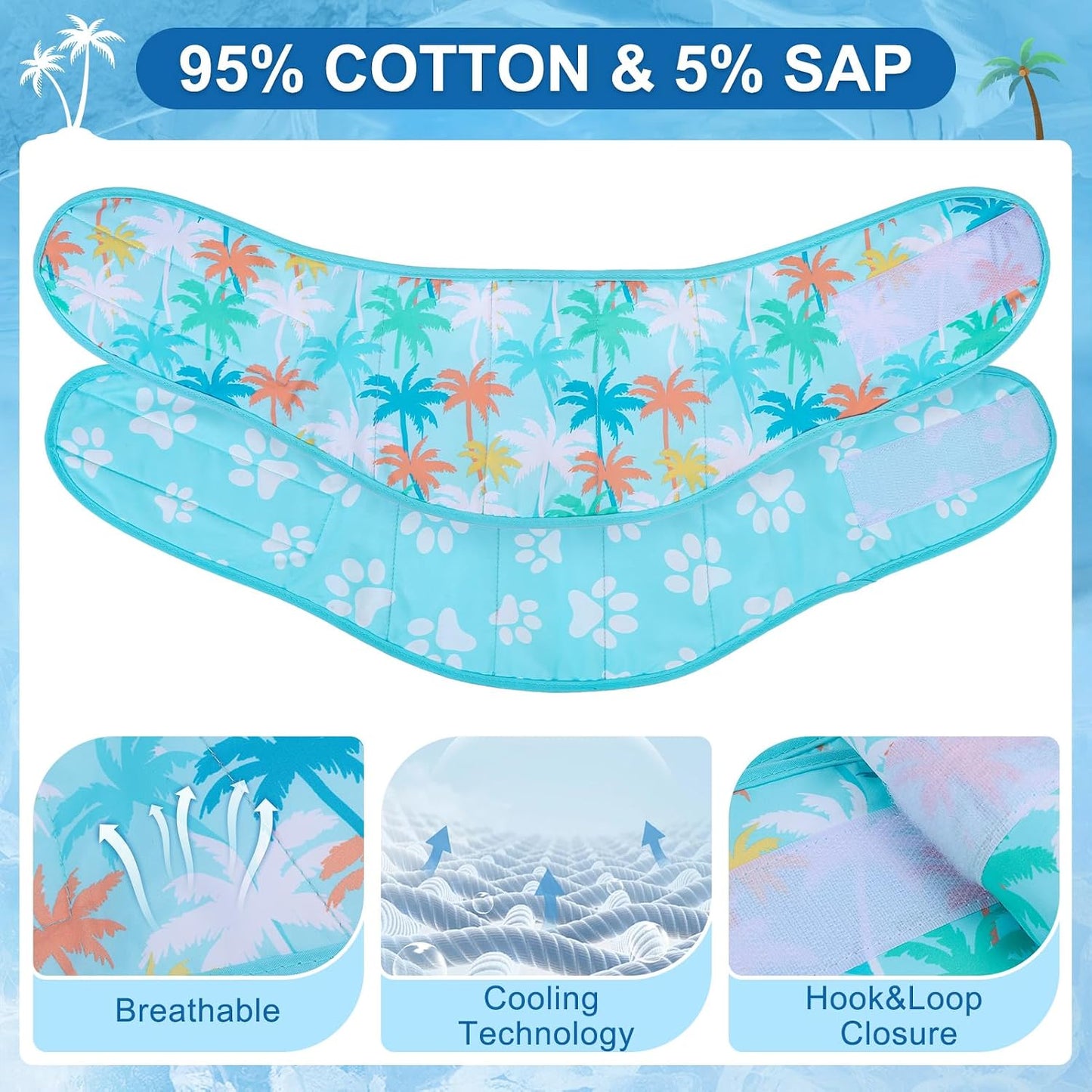 Adjustable hook and loop closure detail on dog cooling scarf