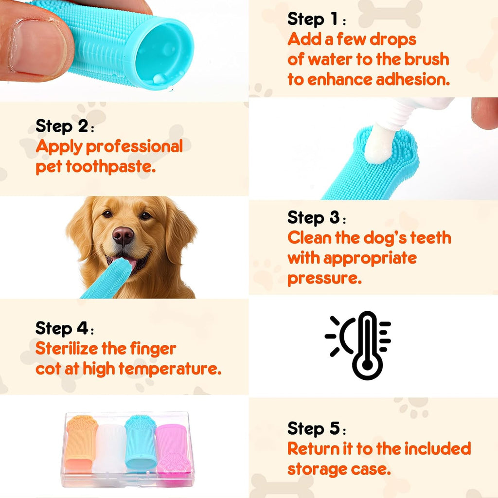 Pet finger toothbrush kit in multiple colors