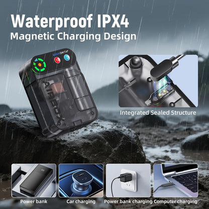 Close up of magnetic charging port on bait pump