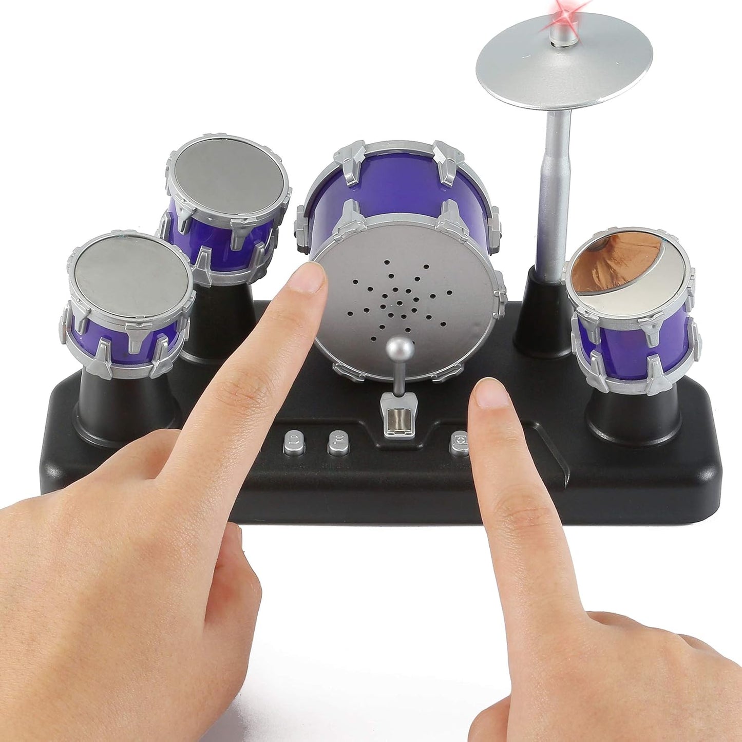 Liberty Imports electronic mini finger drum set front view showing blue and black touch pads