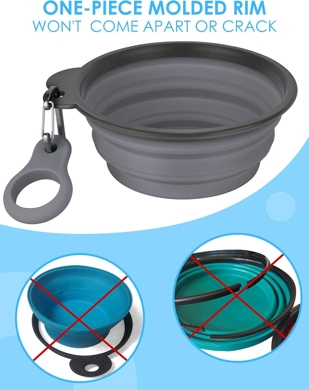 Aonkey travel water bowl with upgraded carabiner clipped to an outdoor backpack