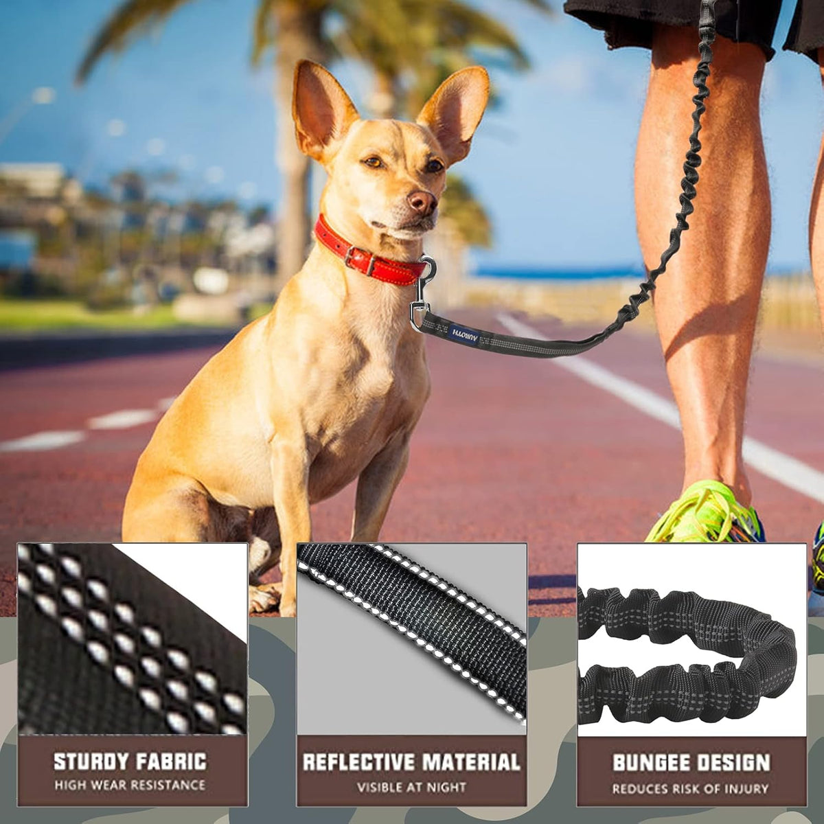 AUROTH tactical dog leash showcasing the dual padded handles for close control training