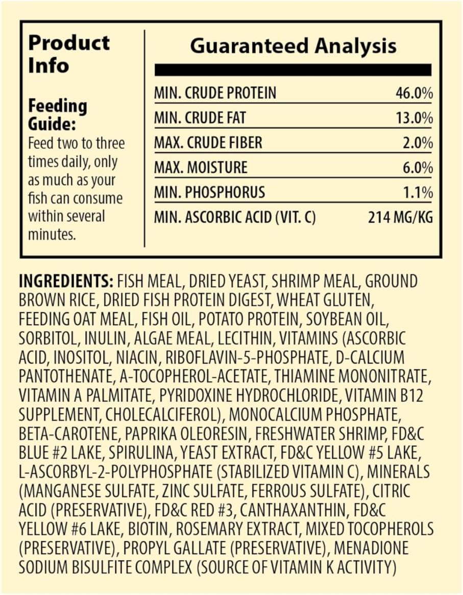 TetraColor fish food bottle label details