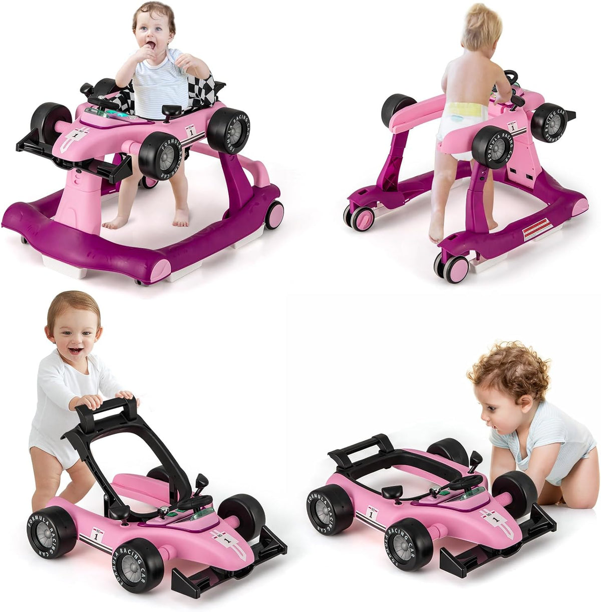Honey Joy purple baby walker front view showing activity tray and wheels