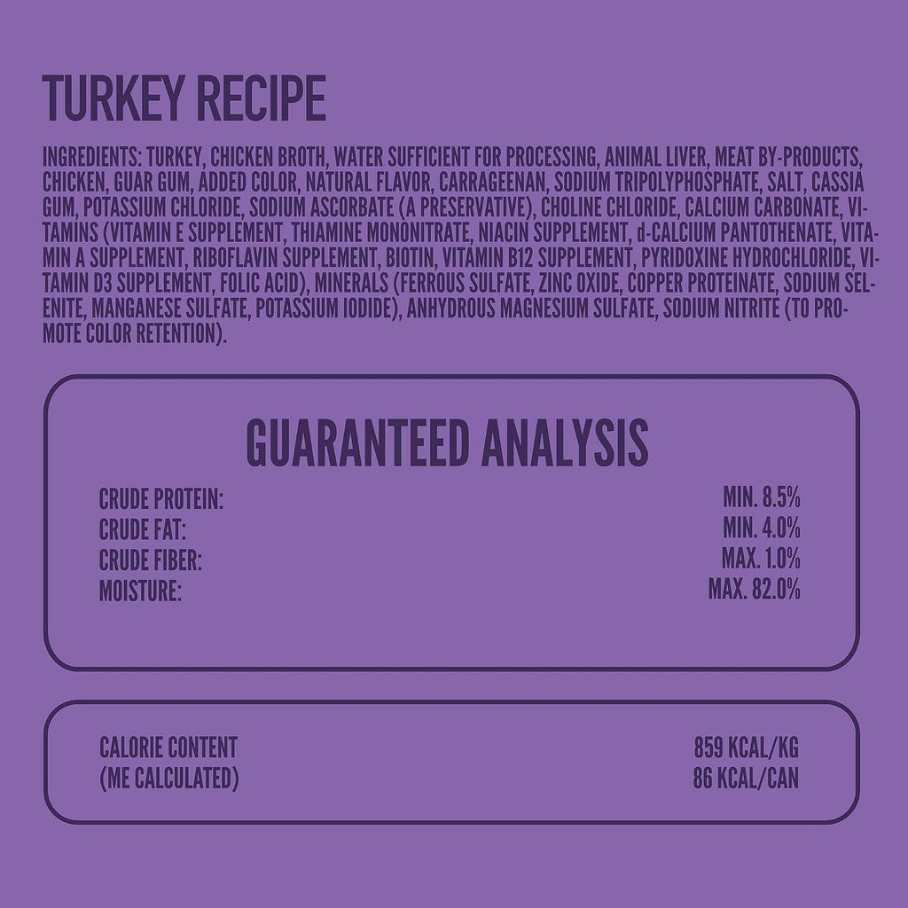 Strongheart wet dog food Turkey Recipe ingredients label