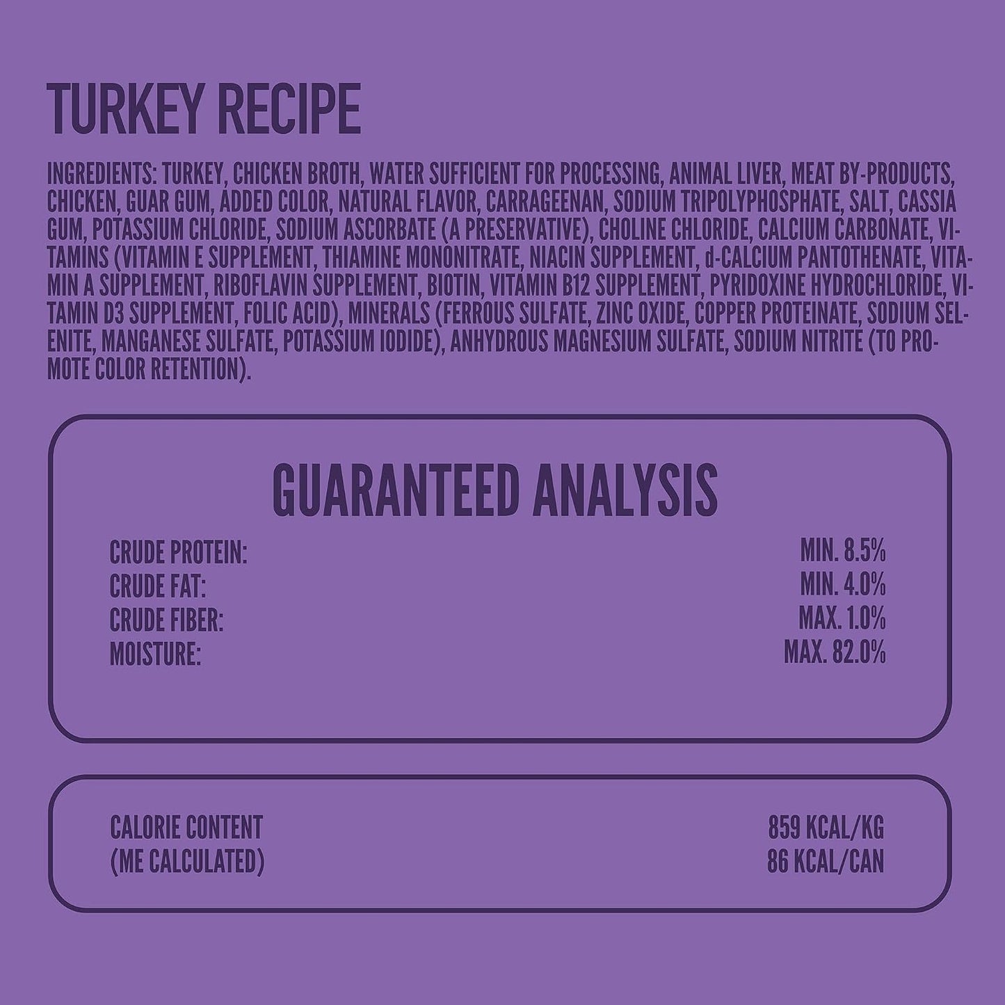 Strongheart wet dog food Turkey Recipe ingredients label