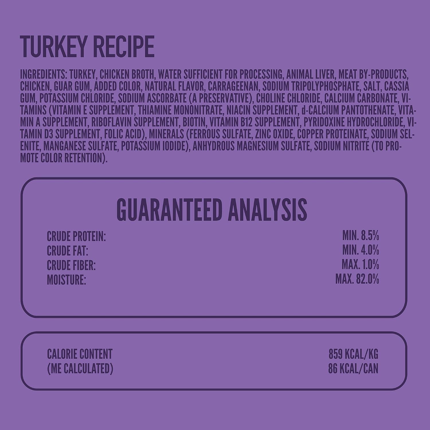 Strongheart wet dog food Turkey Recipe ingredients label