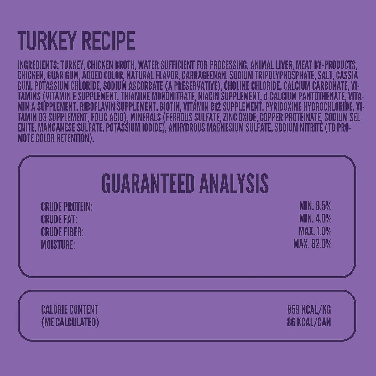 Strongheart wet dog food Turkey Recipe ingredients label