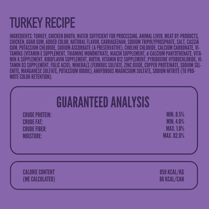Strongheart wet dog food Turkey Recipe ingredients label