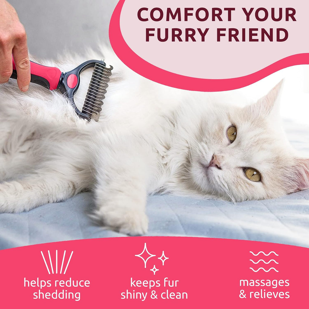 Pat Your Pet Deshedding Brush - Double-Sided Undercoat Rake for Dogs & Cats - Shedding Comb and Dematting Tool for Grooming, Extra Wide (Pink) - Image 7