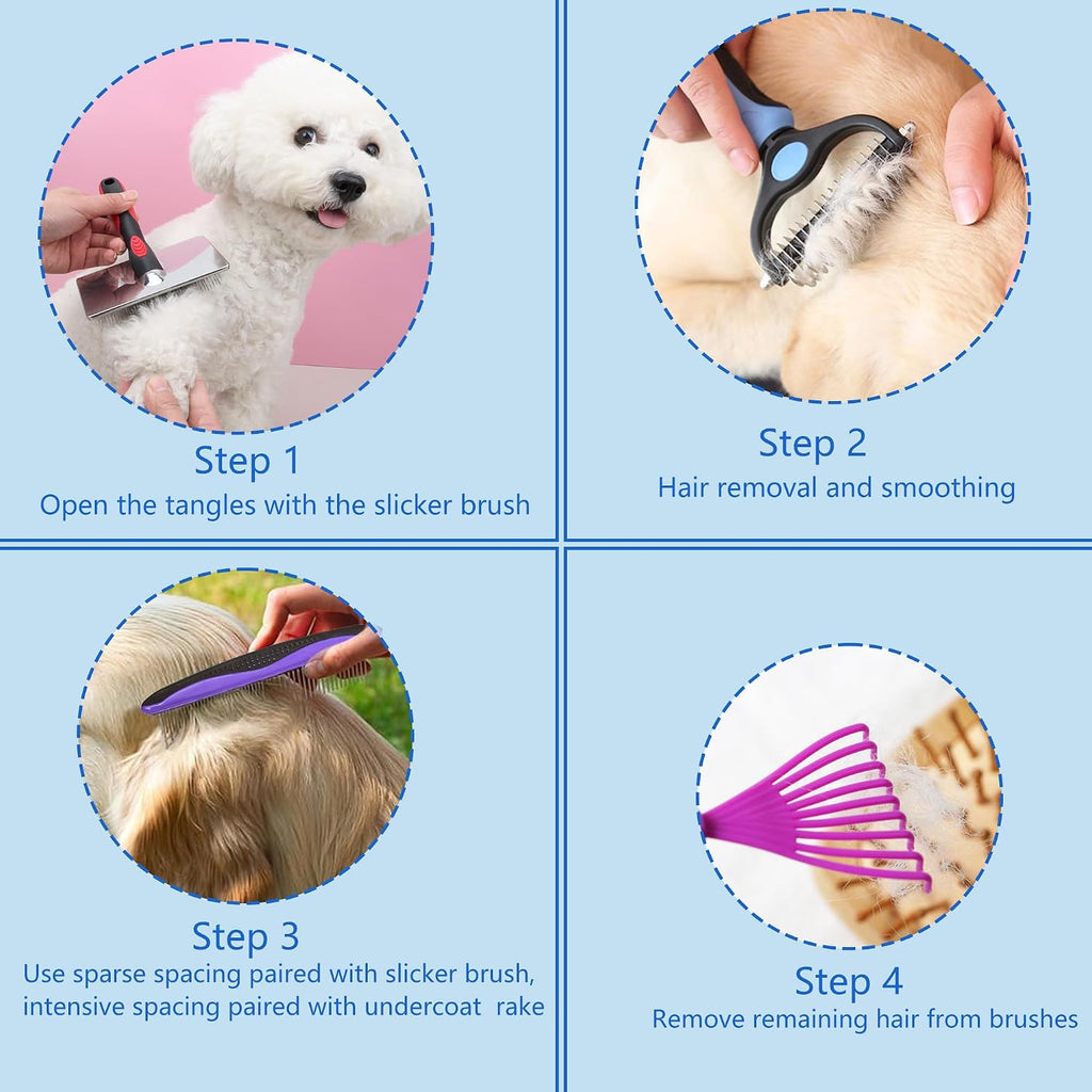 EAFBAO five-in-one dog and cat grooming tools arranged neatly on a clean background