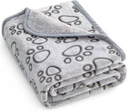 Stuffed premium soft dog blanket front view showing grey paw print design