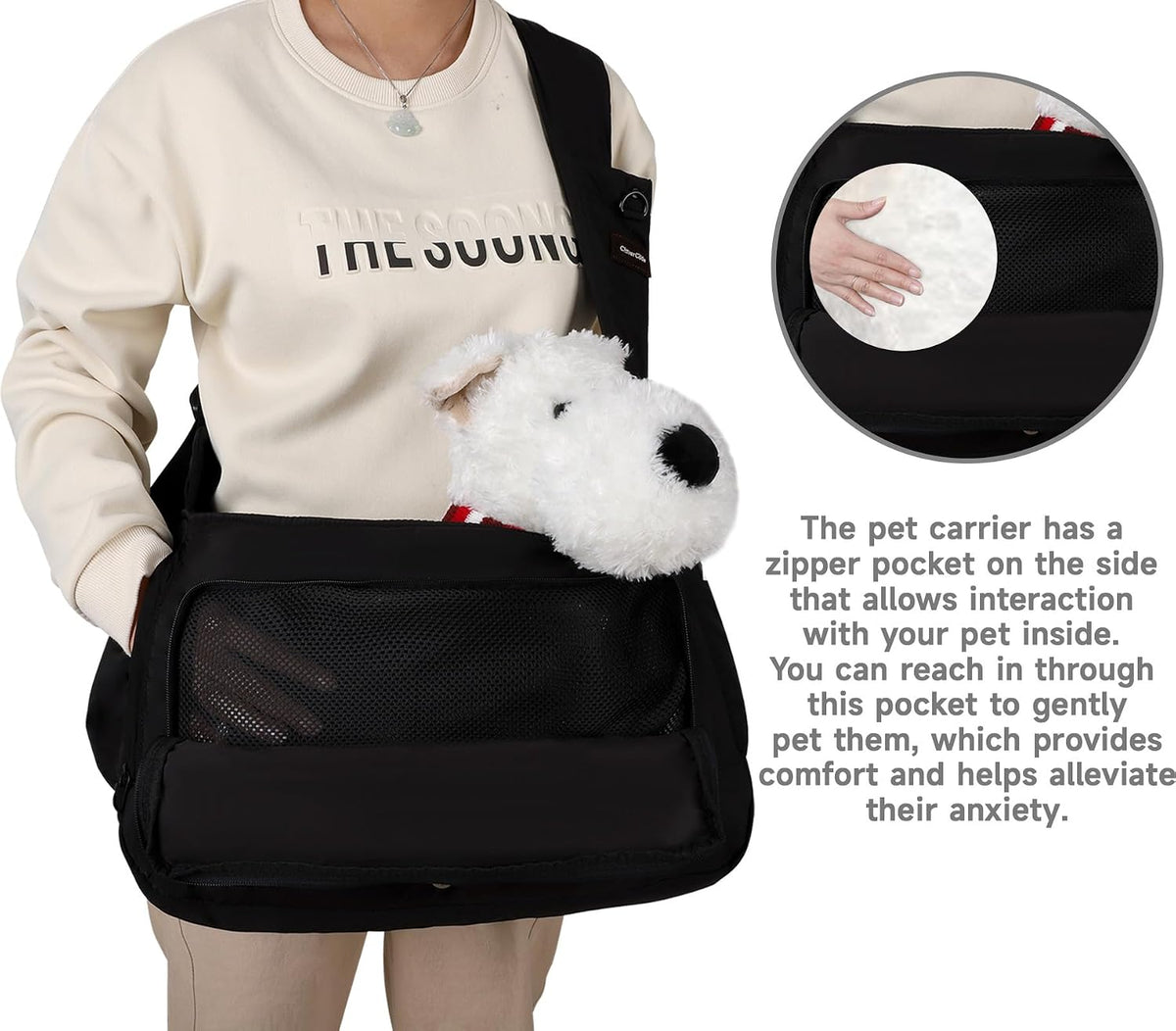 Side view of lightweight pet sling for hiking and outdoor use