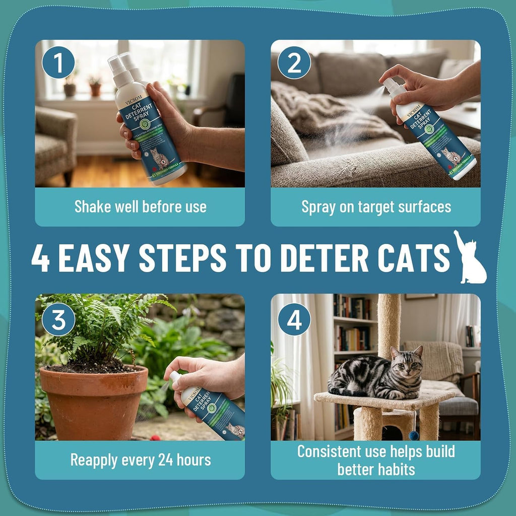 Vicsom cat training spray application on rugs and curtains