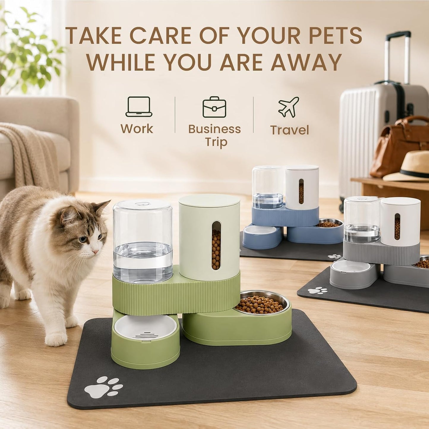 Top view of large capacity automatic cat dry food storage container filled