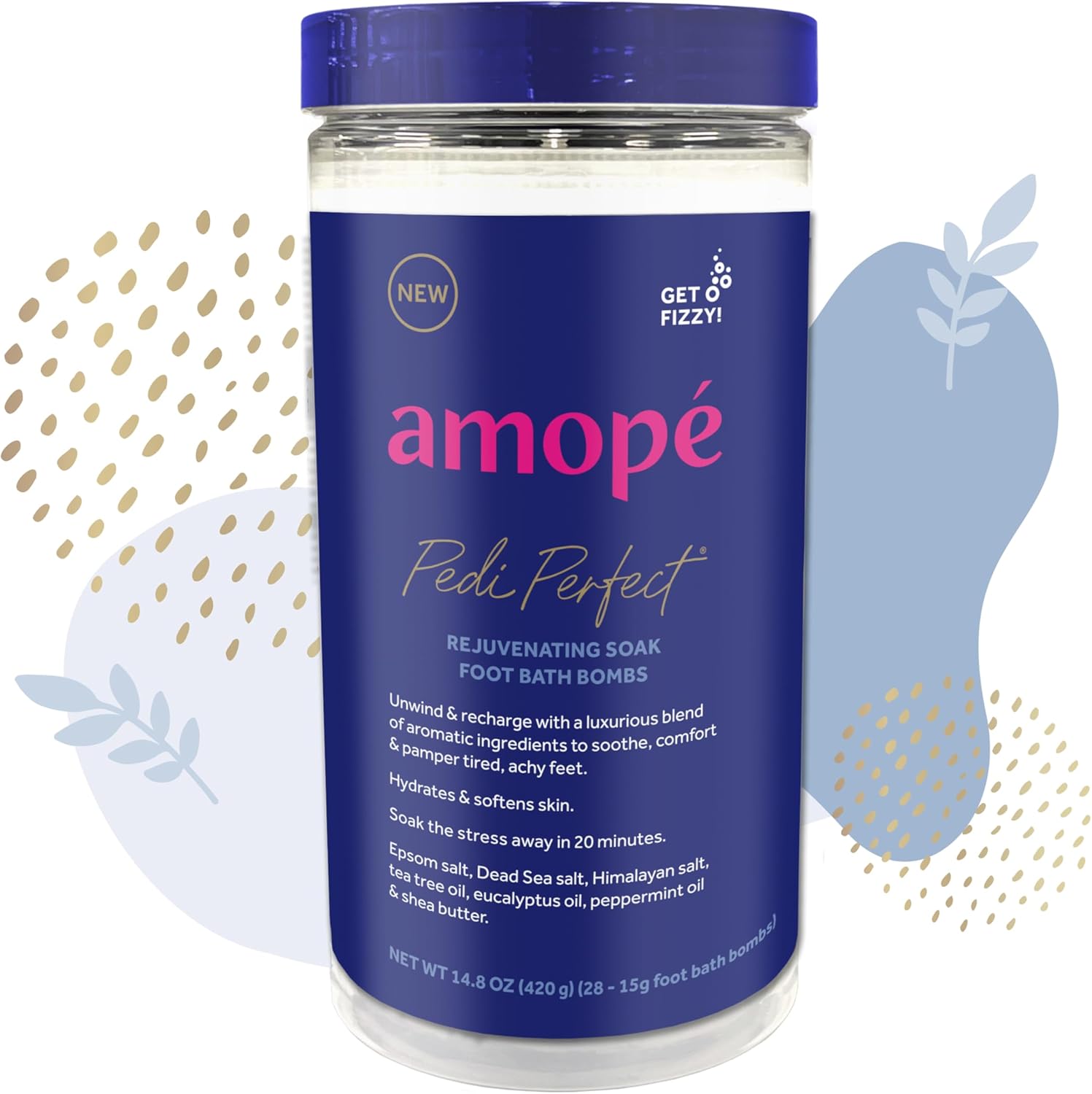 AmopÃ© Pedi Perfect Rejuvenating Foot Soak Foot Bath Bombs, Relaxing Foot Spa Fizzies with Epsom salt, Dead Sea & Himalayan Salt, Tea Tree Oil, Shea Butter to Soothe, Hydrate & Soften Tired Feet, 28 ct - Image 1