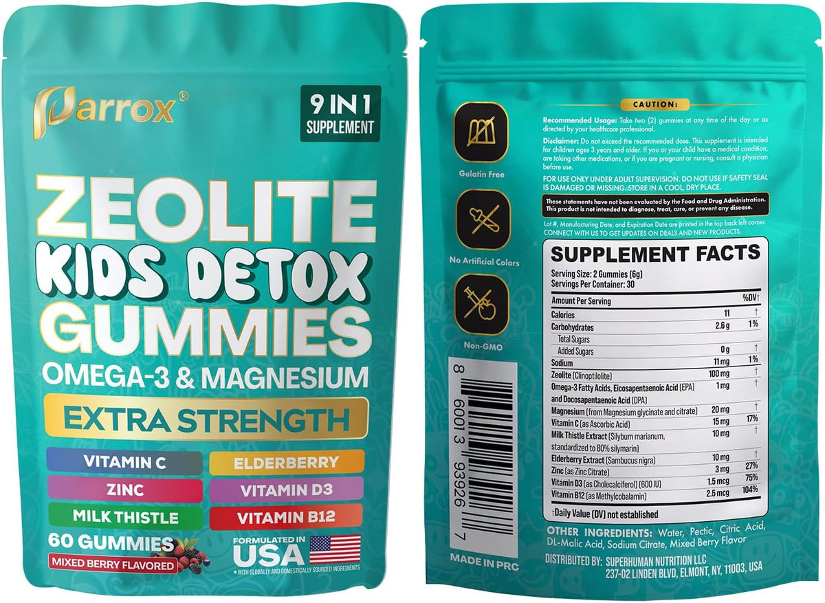 Zeolite Kids Detox Gummies, 9-in-1 Sugar-Free, Berry, 60 Gummies - Image 9