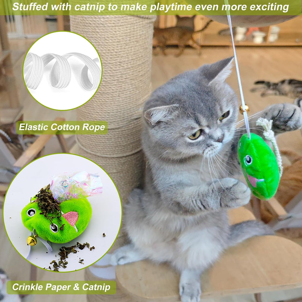 URMYONLY teaser wand for cats featuring flexible rod handle and colorful string close up.