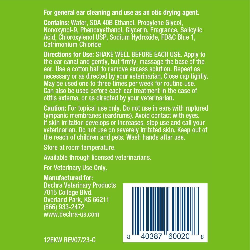 Authentic Dechra pet ear cleaning solution bottle