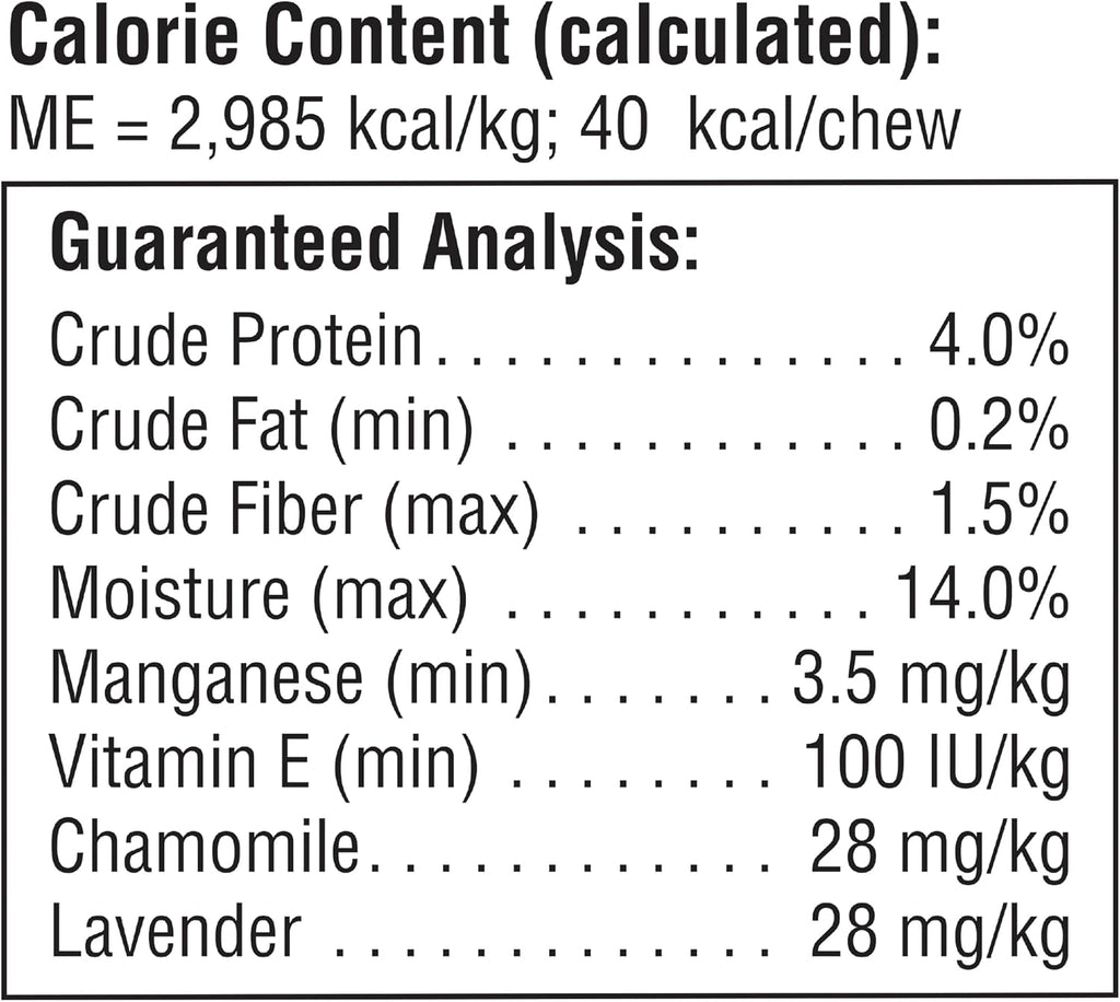 SmartBones 16 count calming sticks pack back nutrition label