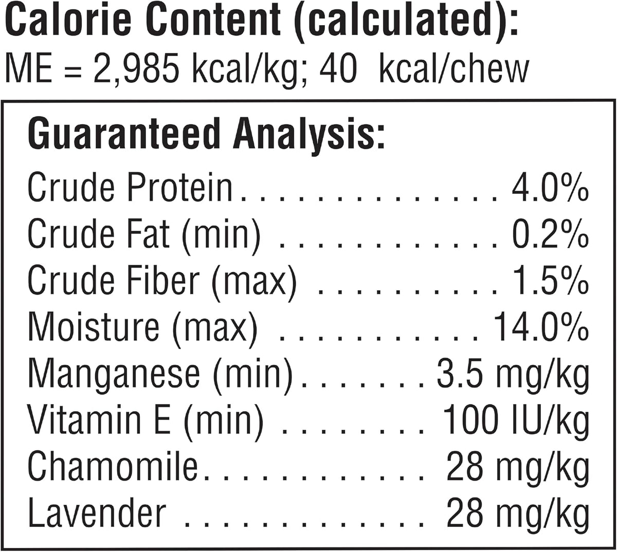 SmartBones 16 count calming sticks pack back nutrition label