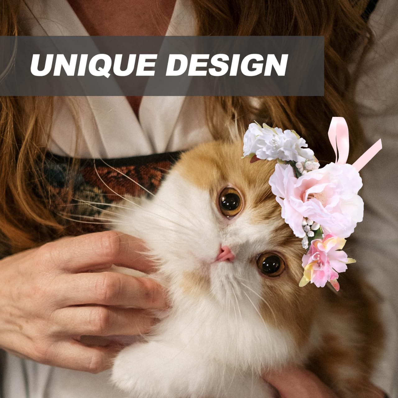 Housoutil dog wedding flower collar close up view