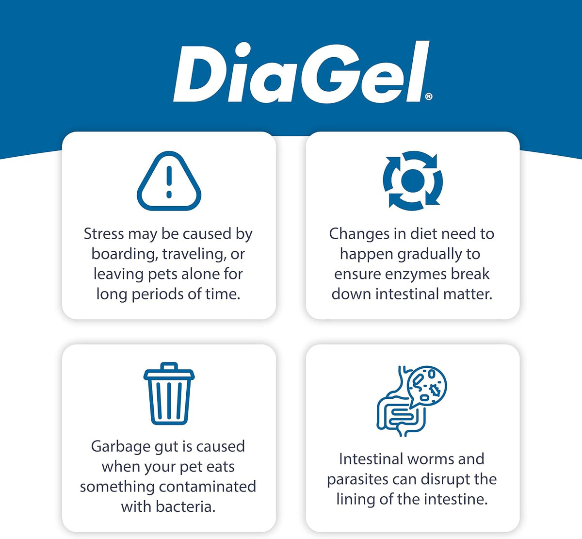Van Beek DiaGel kitten anti diarrheal gel packaging showing clear usage instructions for loose stools