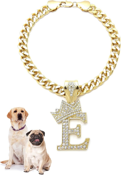 Rhinestone Studded Initial Pendant 18" Cuban Chain Fashion Costume Jewelry Necklace for Dogs Cats in Gold Rhodium Tone (Rhodium - R) - Image 9