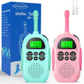 HPROMOT rechargeable walkie talkies for kids front view showing two pack set in bright colors with backlit LCD screen.