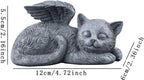 Resin angel cat grave marker placed in a green garden setting.