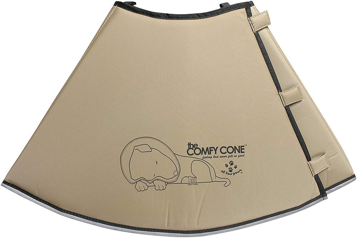 Foam padded cat and dog Elizabethan collar folded back for eating